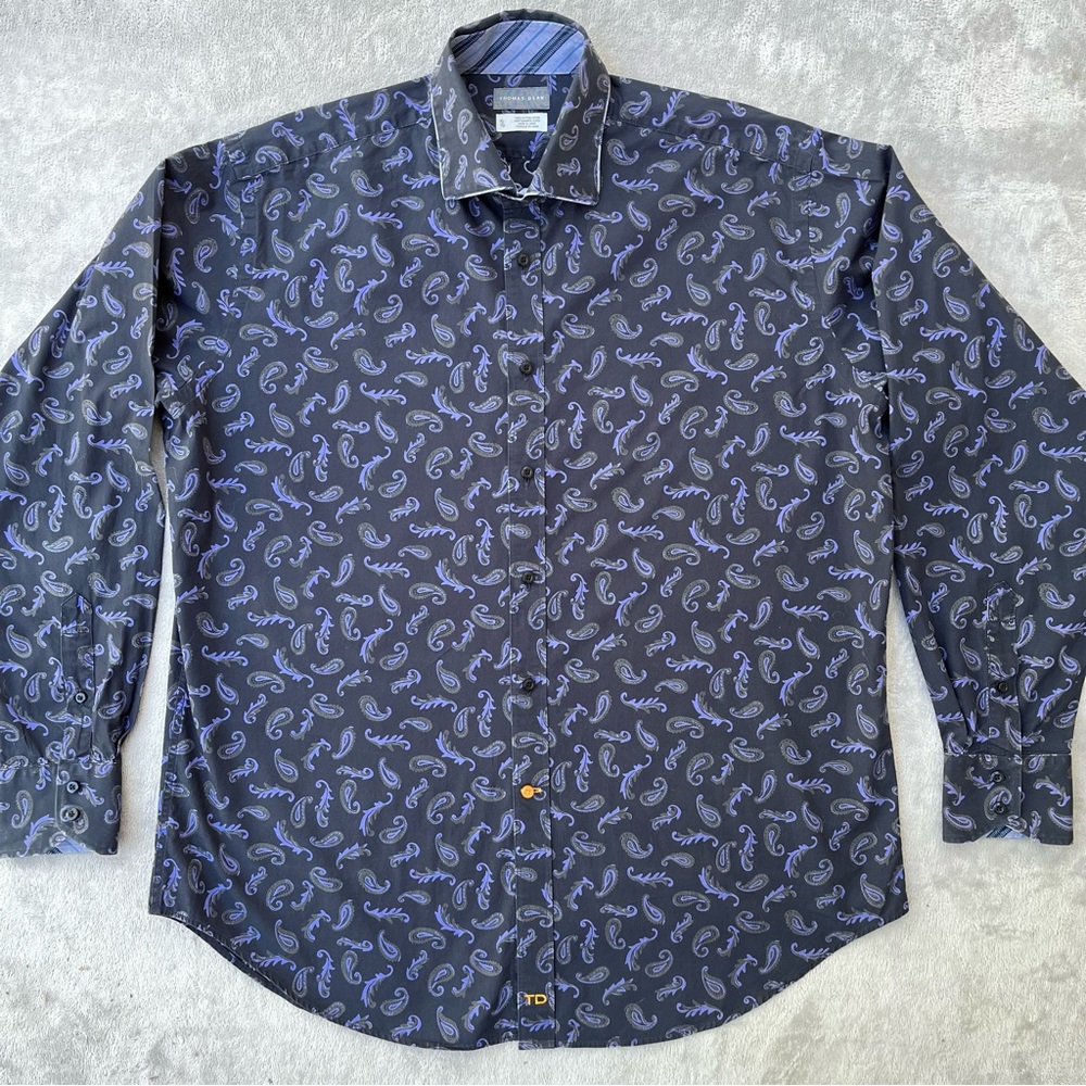 THOMAS DEAN Long Sleeve Dress Shirt - Charcoal & Purple - XL